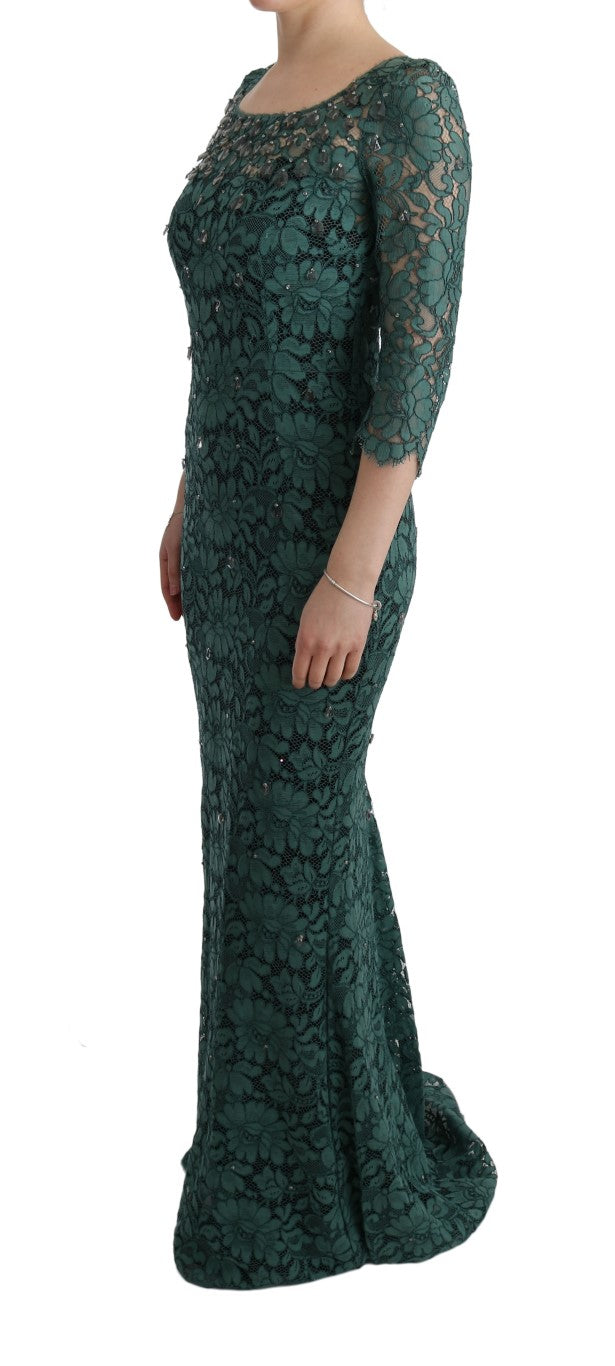 Dolce &amp; Gabbana Green Floral Crystal Ricamo Sheath Dress women’s dress