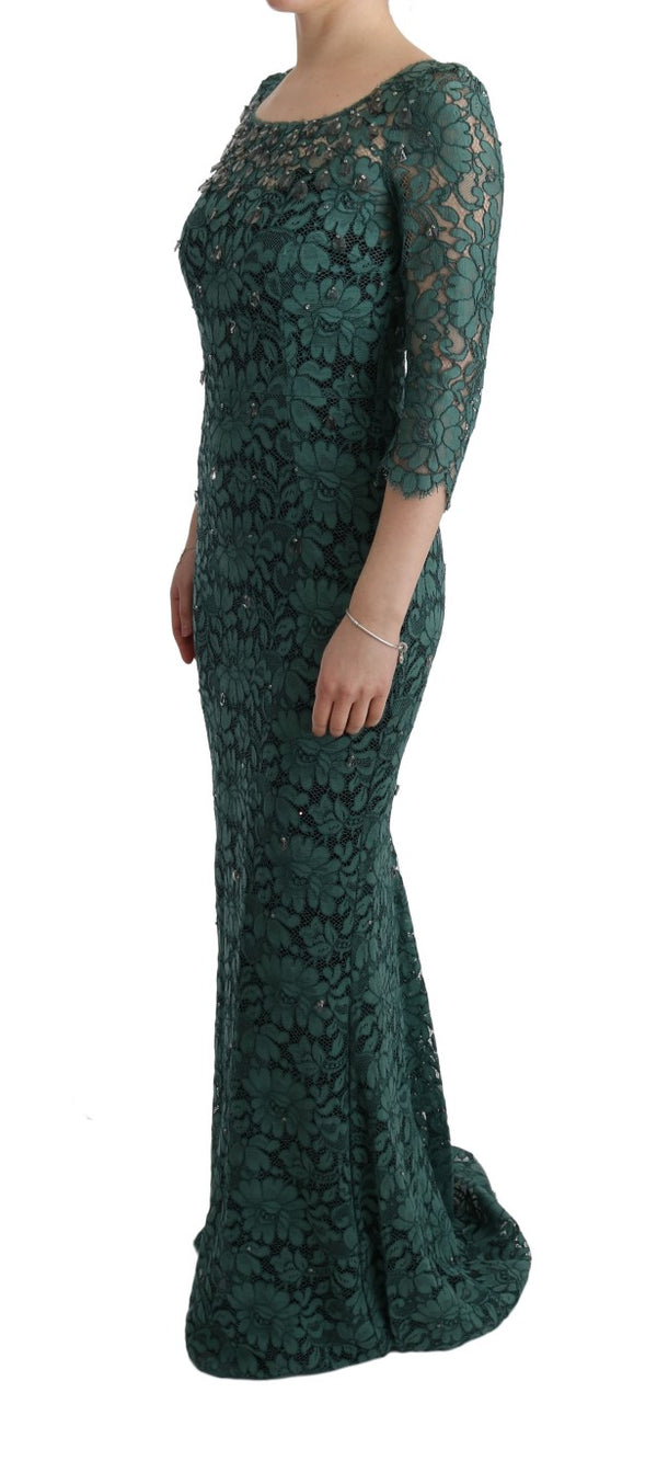 Dolce & Gabbana Green Floral Crystal Ricamo Sheath Dress women’s dress