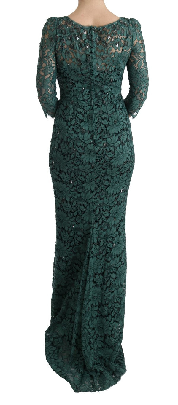 Dolce &amp; Gabbana Green Floral Crystal Ricamo Sheath Dress women’s dress