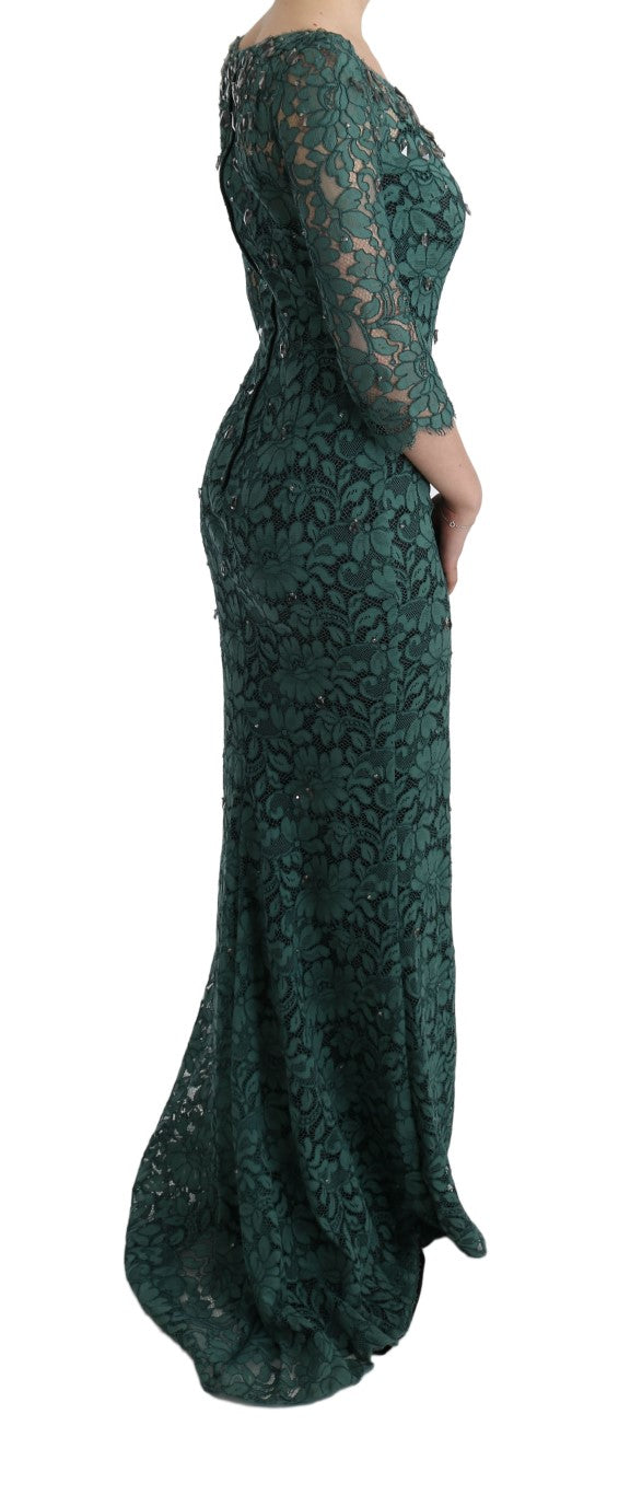 Dolce &amp; Gabbana Green Floral Crystal Ricamo Sheath Dress women’s dress