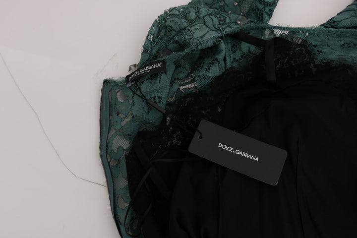 Dolce &amp; Gabbana Green Floral Crystal Ricamo Sheath Dress women’s dress