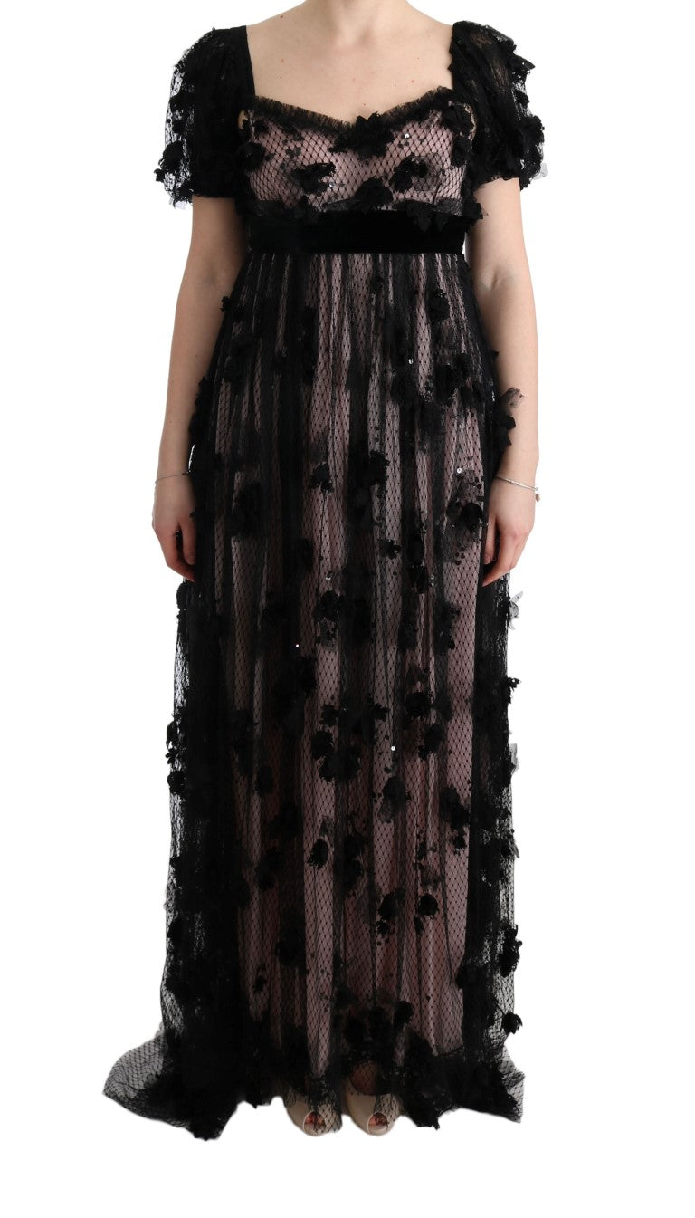 Dolce &amp; Gabbana Black Pink Silk Applique Shift Dress women’s dress