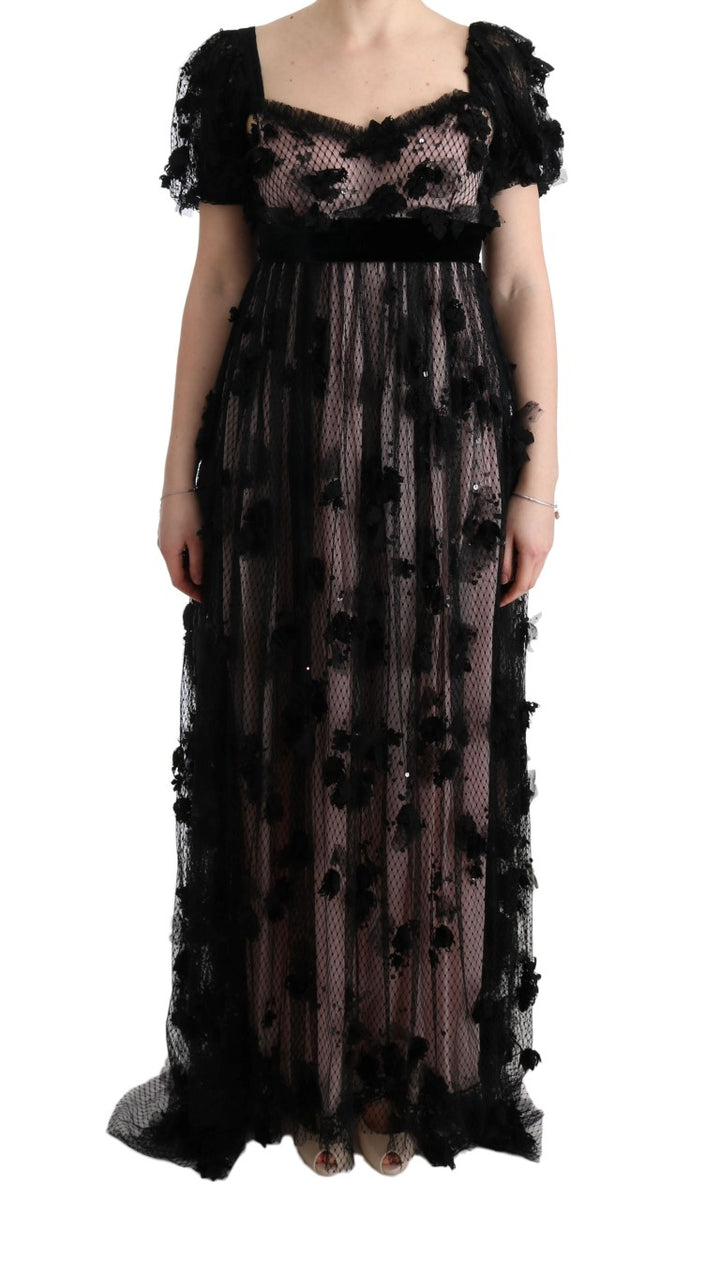 Dolce &amp; Gabbana Black Pink Silk Applique Shift Dress women’s dress
