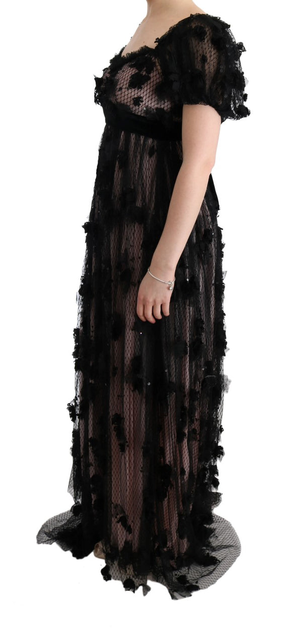 Dolce & Gabbana Black Pink Silk Applique Shift Dress women’s dress