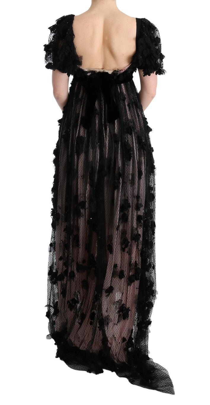 Dolce &amp; Gabbana Black Pink Silk Applique Shift Dress women’s dress