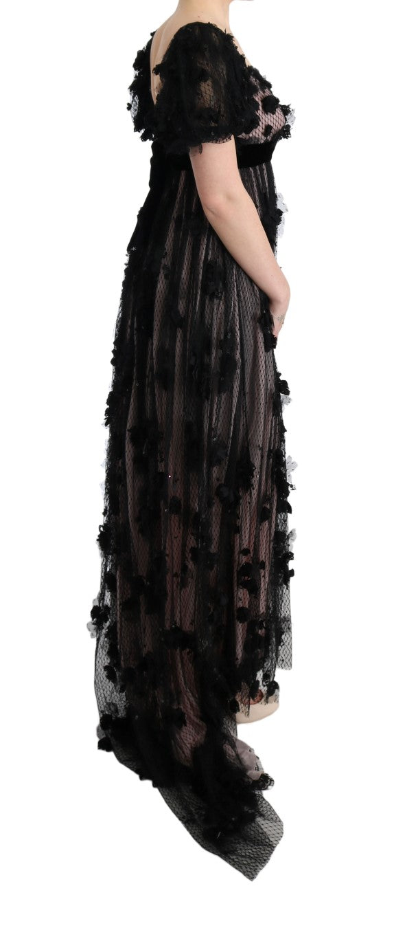 Dolce &amp; Gabbana Black Pink Silk Applique Shift Dress women’s dress