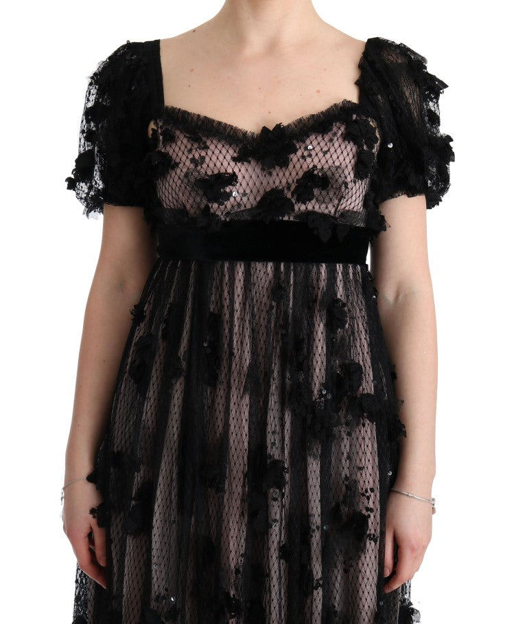 Dolce &amp; Gabbana Black Pink Silk Applique Shift Dress women’s dress