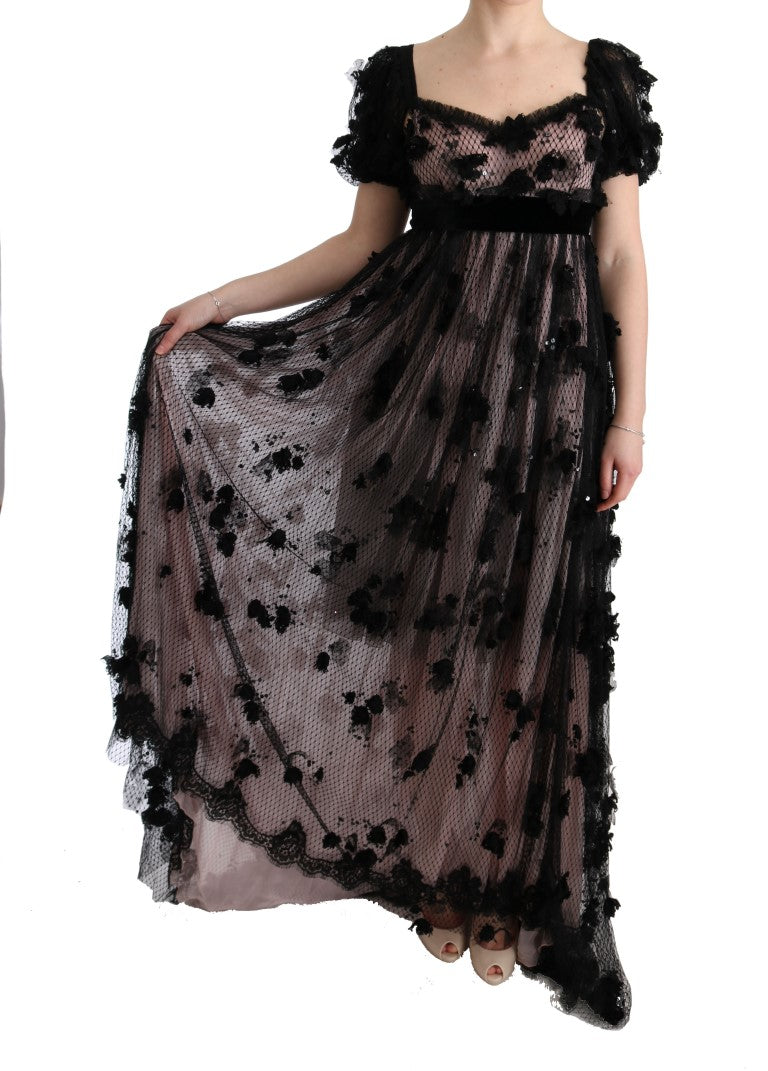 Dolce &amp; Gabbana Black Pink Silk Applique Shift Dress women’s dress