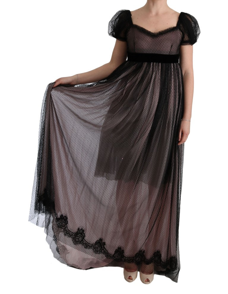 Dolce &amp; Gabbana Black Pink Silk Long Shift Dress women’s dress