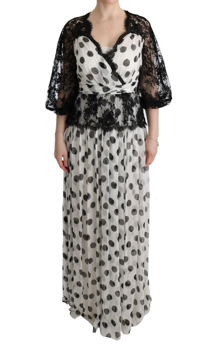 Dolce &amp; Gabbana Black White Polka Dotted Floral Dress women’s dress