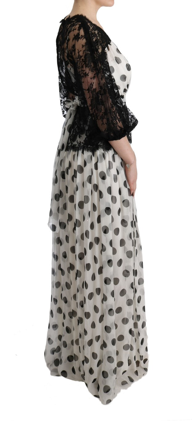Dolce &amp; Gabbana Black White Polka Dotted Floral Dress women’s dress