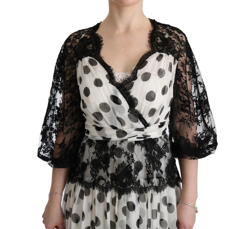Dolce &amp; Gabbana Black White Polka Dotted Floral Dress women’s dress