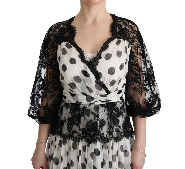 Dolce &amp; Gabbana Black White Polka Dotted Floral Dress women’s dress