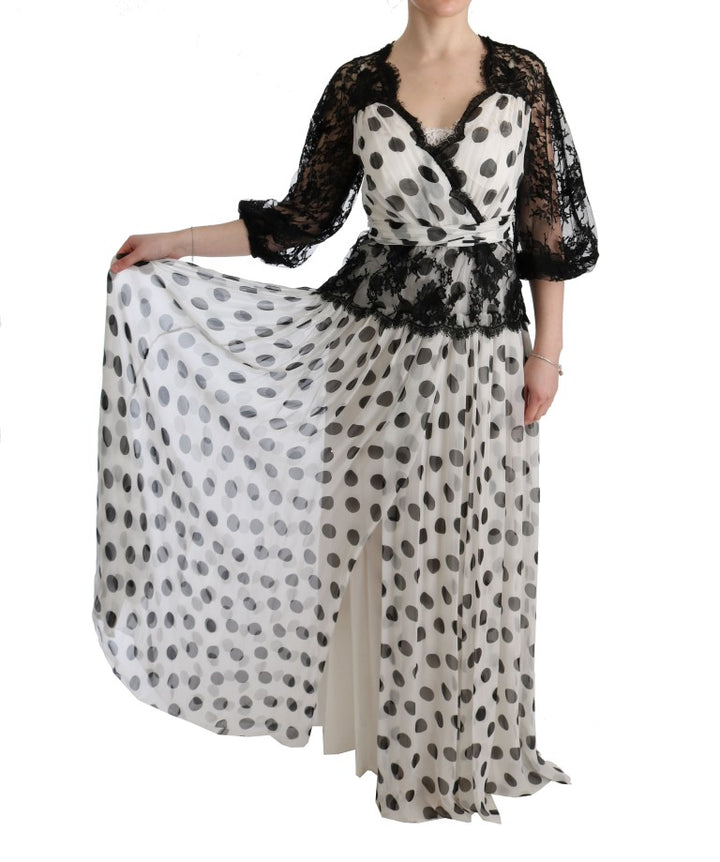 Dolce &amp; Gabbana Black White Polka Dotted Floral Dress women’s dress