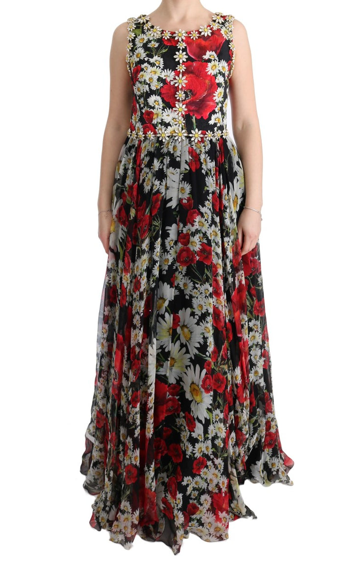 Dolce &amp; Gabbana Multicolor Silk Floral Crystal Long Maxi Dress women’s dress