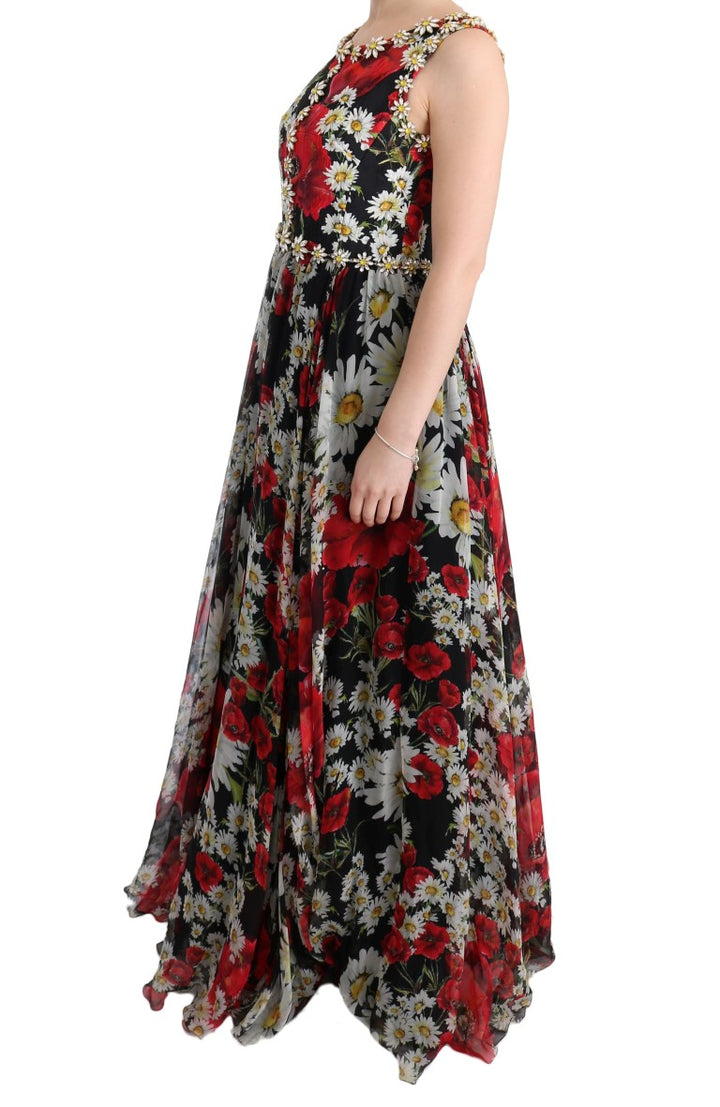 Dolce &amp; Gabbana Multicolor Silk Floral Crystal Long Maxi Dress women’s dress