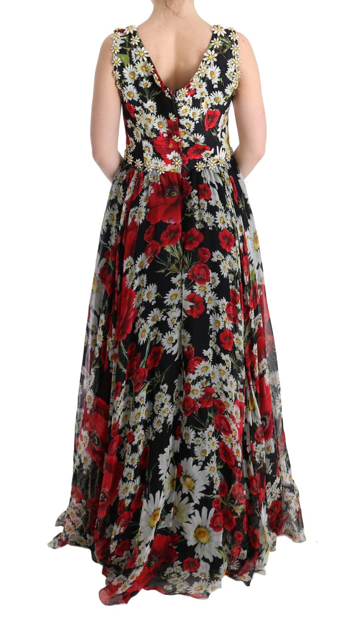 Dolce &amp; Gabbana Multicolor Silk Floral Crystal Long Maxi Dress women’s dress