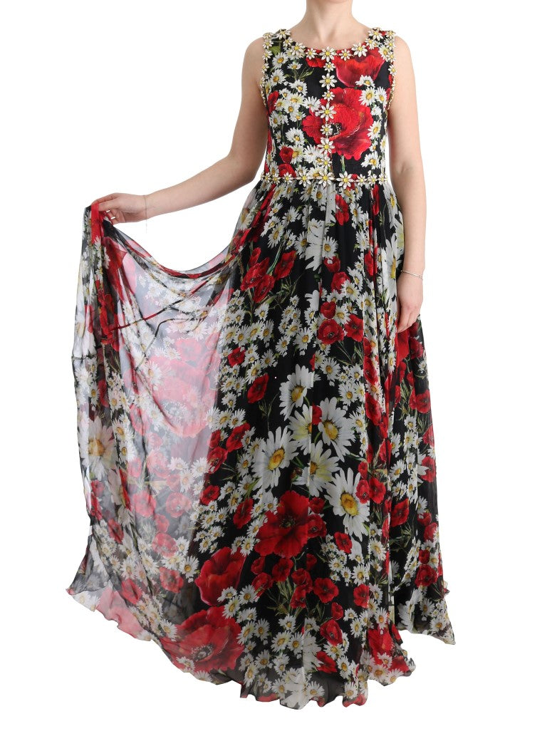 Dolce &amp; Gabbana Multicolor Silk Floral Crystal Long Maxi Dress women’s dress