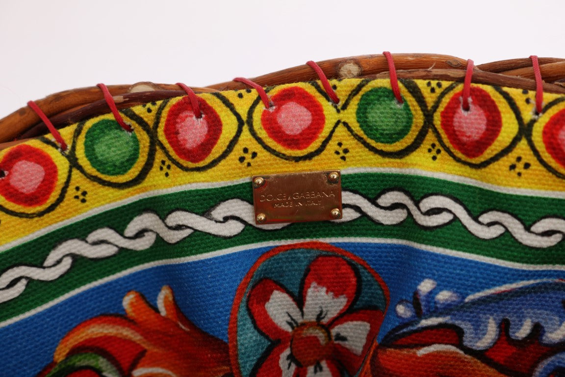 Sac fourre-tout élégant Dolce &amp; Gabbana en paille beige et peaux exotiques avec pompon