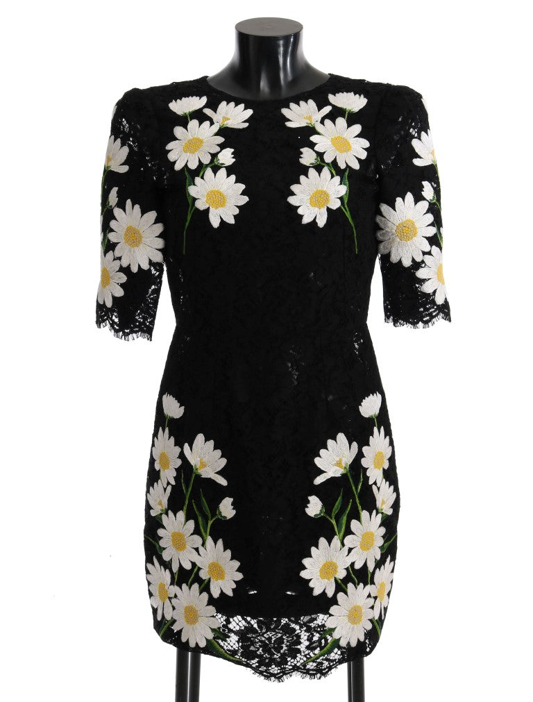 Dolce &amp; Gabbana Black Floral Lace Chamomile Sicily Dress women’s dress