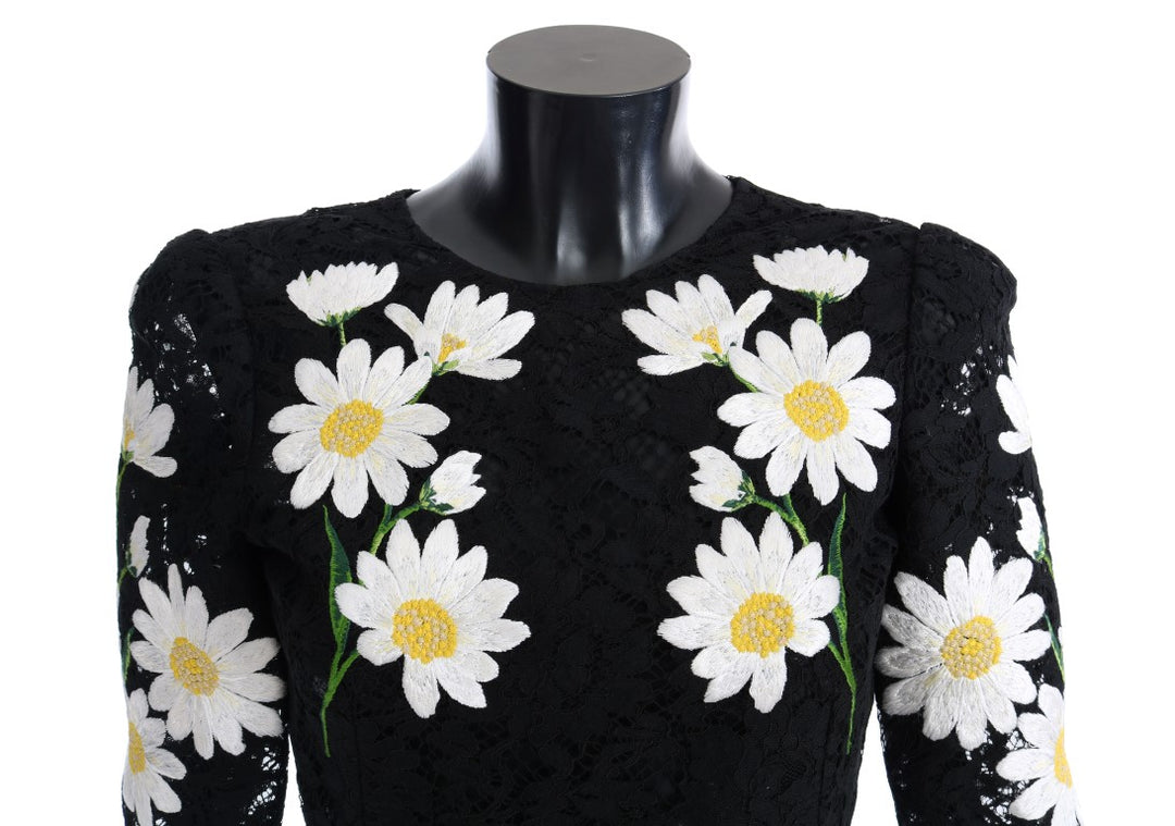 Dolce &amp; Gabbana Black Floral Lace Chamomile Sicily Dress women’s dress