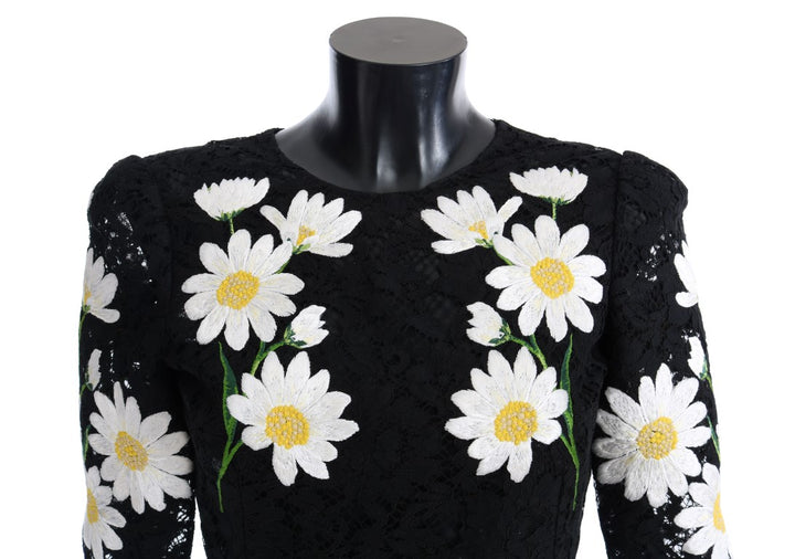 Dolce &amp; Gabbana Black Floral Lace Chamomile Sicily Dress women’s dress