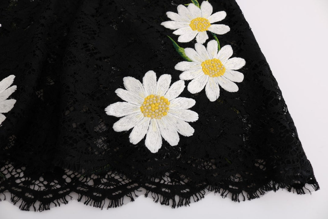 Dolce &amp; Gabbana Black Floral Lace Chamomile Sicily Dress women’s dress