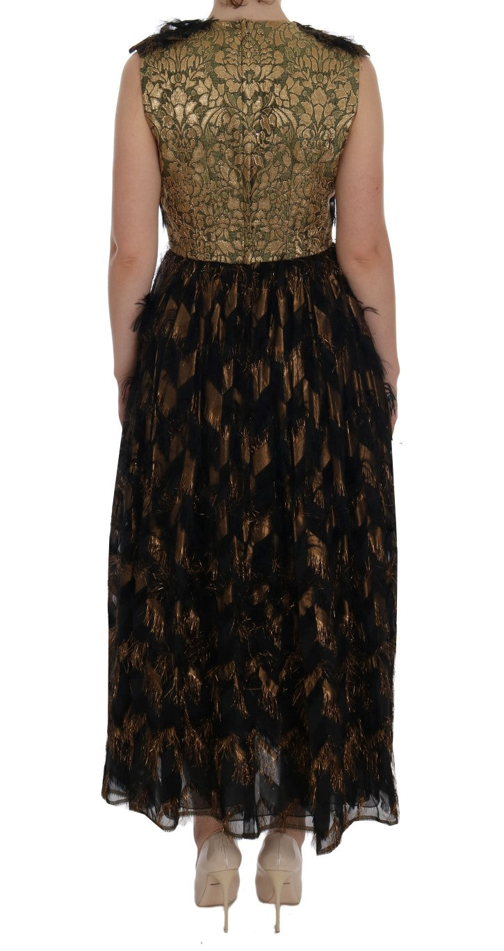 Dolce &amp; Gabbana Black Silk Brown Fringes A-Line Dress women’s dress