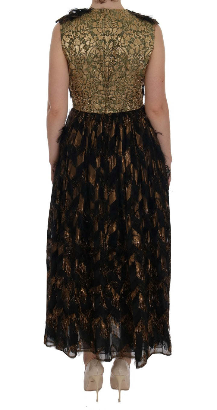 Dolce &amp; Gabbana Black Silk Brown Fringes A-Line Dress women’s dress