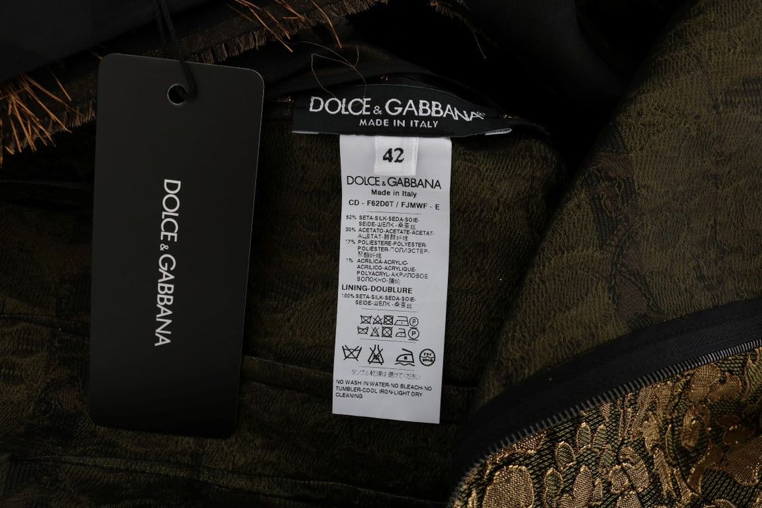 Dolce &amp; Gabbana Black Silk Brown Fringes A-Line Dress women’s dress
