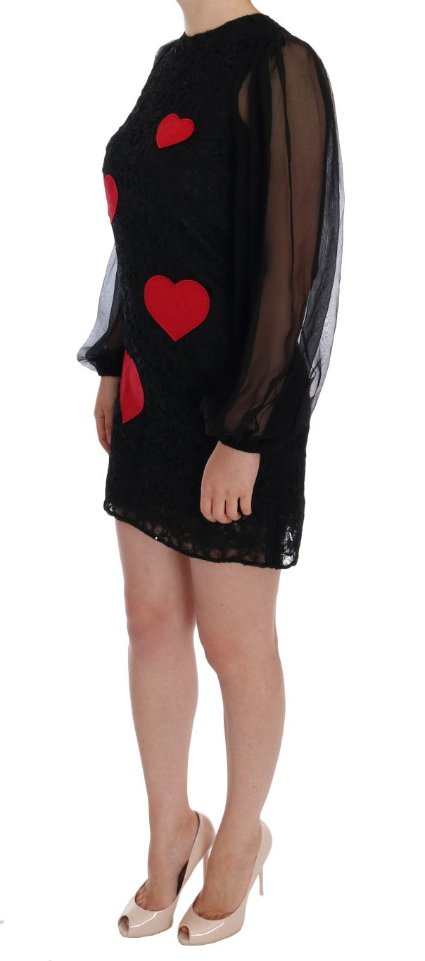 Dolce &amp; Gabbana Black Lace Red Heart Shift Dress women’s dress
