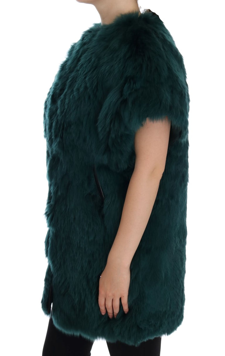Dolce &amp; Gabbana - Gilet long en fourrure d'alpaga verte exquise