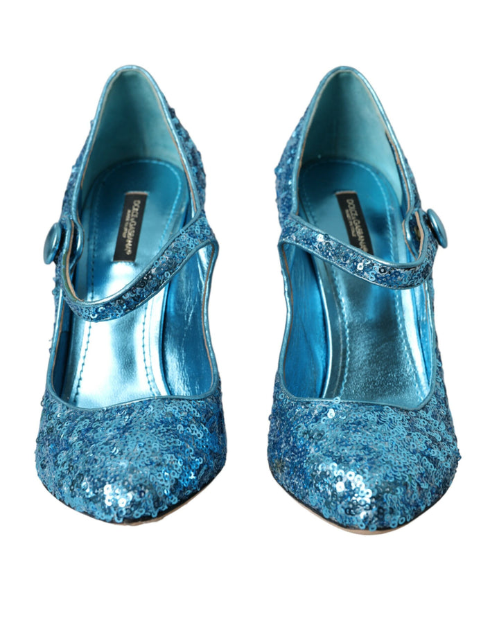 Zapatos de tacón alto Mary Jane con lentejuelas azules de Dolce &amp;amp; Gabbana