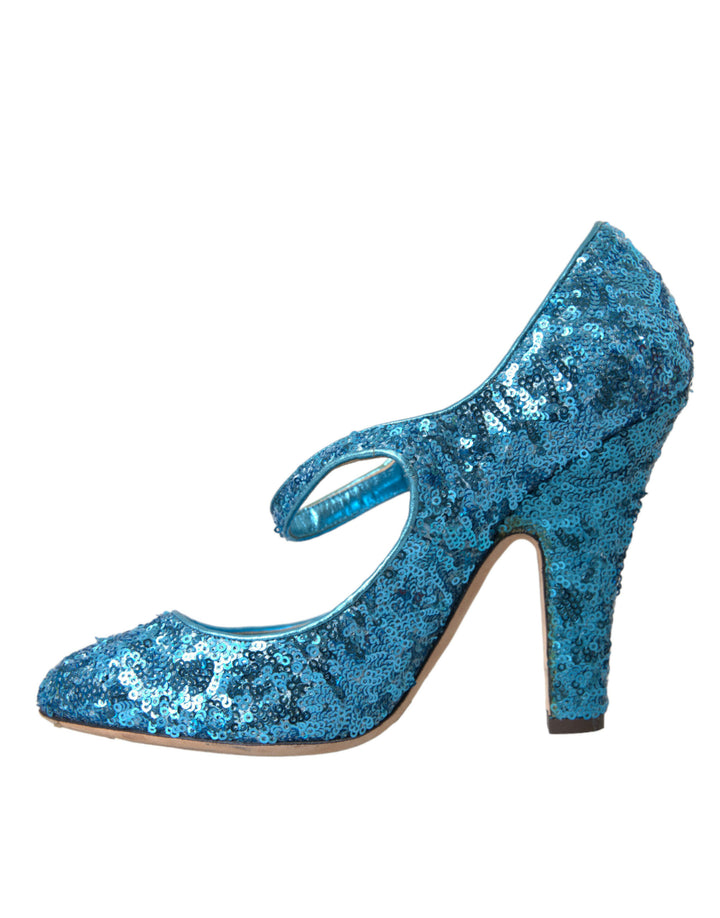 Zapatos de tacón alto Mary Jane con lentejuelas azules de Dolce &amp;amp; Gabbana