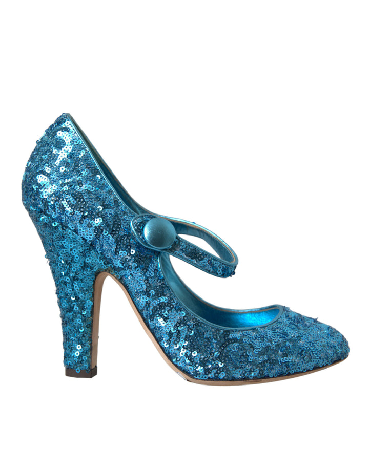 Zapatos de tacón alto Mary Jane con lentejuelas azules de Dolce &amp;amp; Gabbana