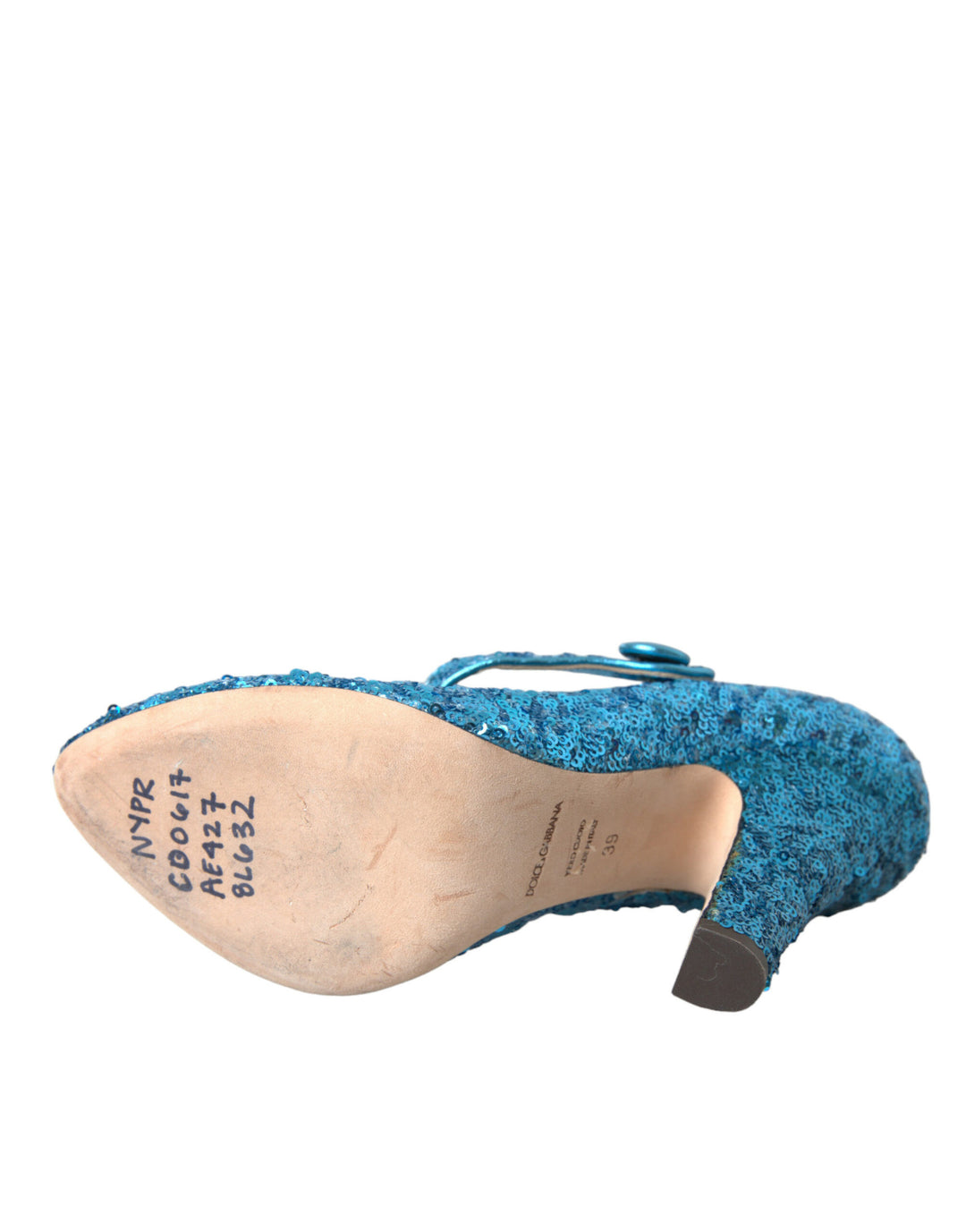 Zapatos de tacón alto Mary Jane con lentejuelas azules de Dolce &amp;amp; Gabbana