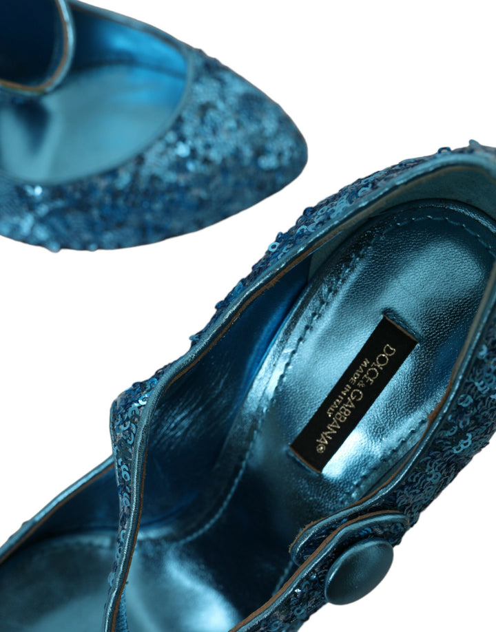 Zapatos de tacón alto Mary Jane con lentejuelas azules de Dolce &amp;amp; Gabbana