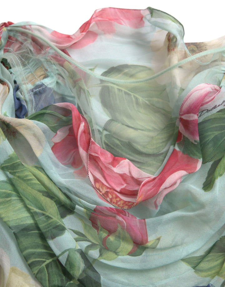 Dolce &amp; Gabbana Blue Floral Print Tiered Long Maxi Dress