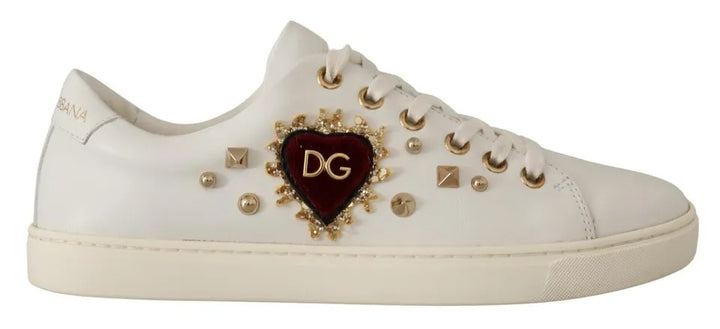 Zapatillas deportivas Dolce &amp; Gabbana de cuero blanco con corazón rojo y dorado