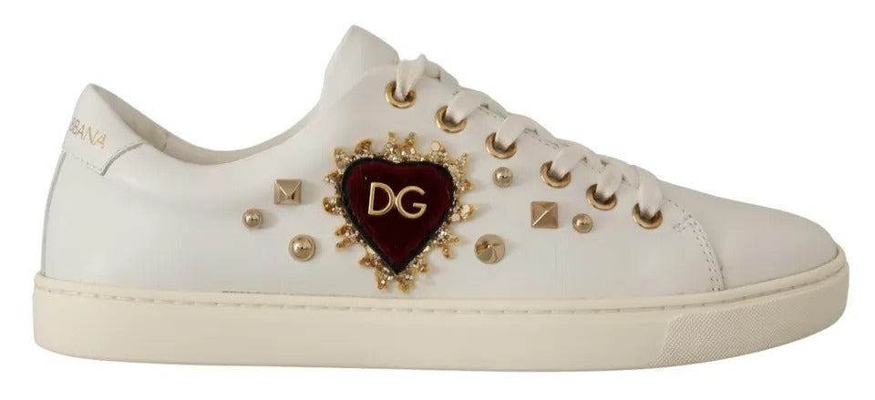 Baskets Dolce &amp;amp; Gabbana en cuir blanc et or avec cœur rouge