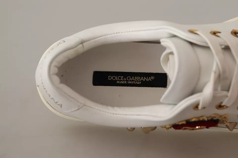 Baskets Dolce &amp;amp; Gabbana en cuir blanc et or avec cœur rouge