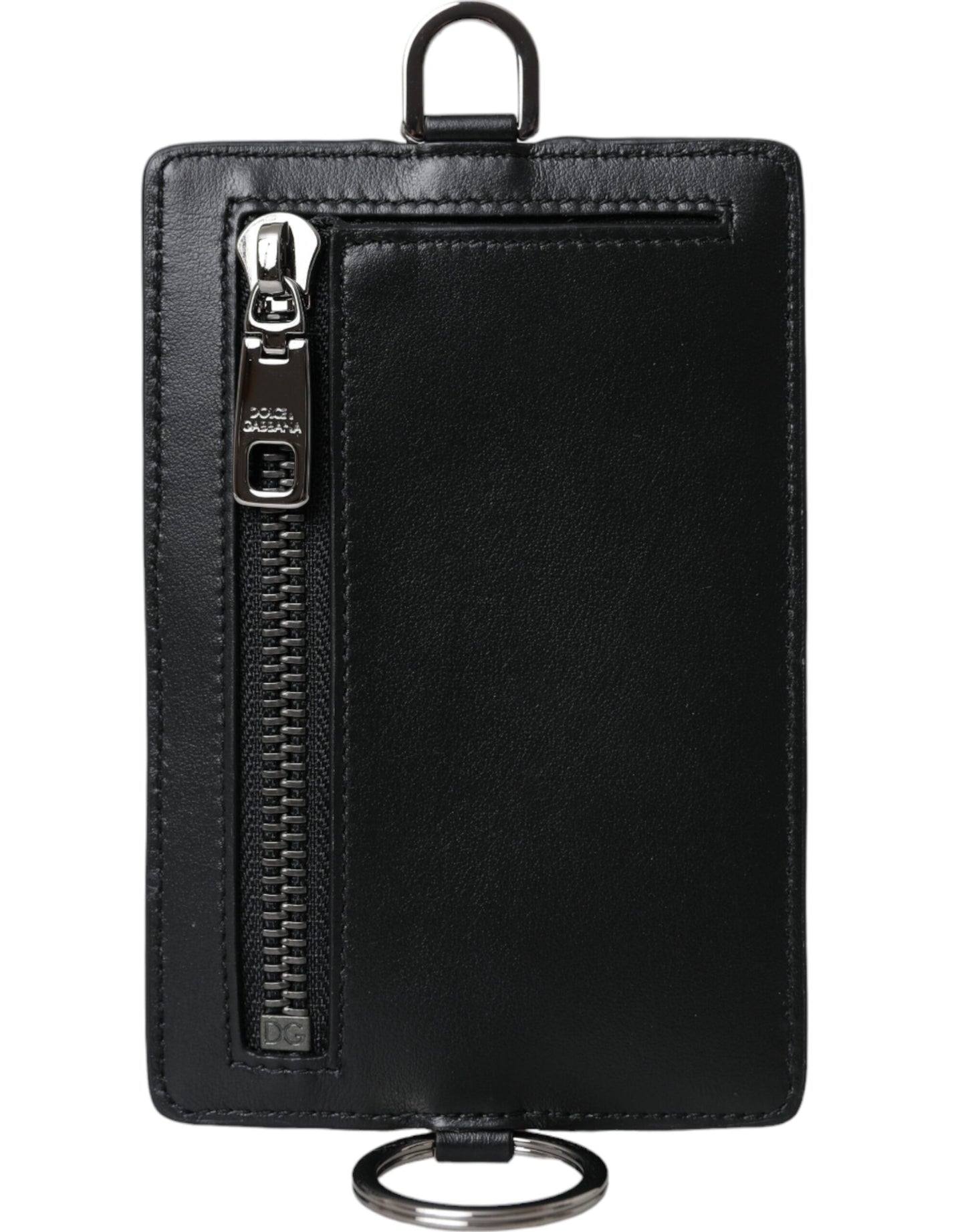 Cartera para hombre Dolce &amp; Gabbana con tarjetero y logotipo en piel de becerro negra con cordón