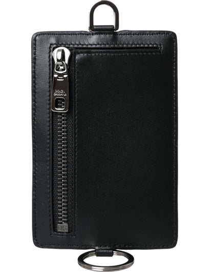 Cartera para hombre Dolce &amp; Gabbana con tarjetero y logotipo en piel de becerro negra con cordón