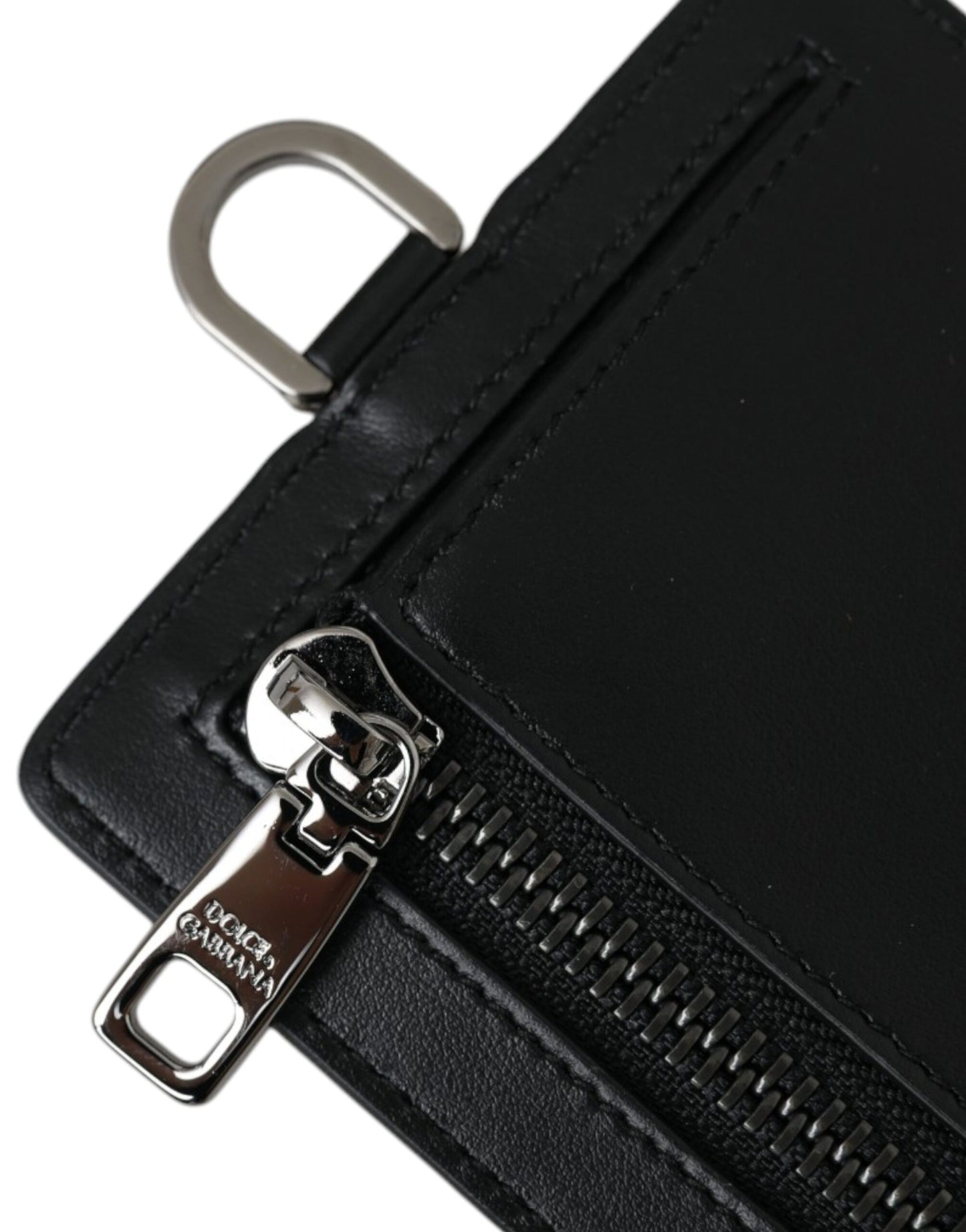 Cartera para hombre Dolce &amp; Gabbana con tarjetero y logotipo en piel de becerro negra con cordón