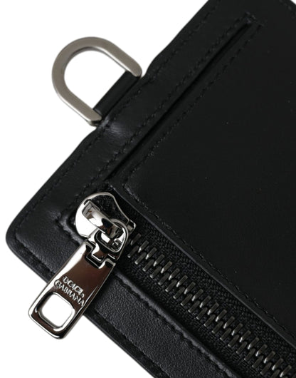 Cartera para hombre Dolce &amp; Gabbana con tarjetero y logotipo en piel de becerro negra con cordón