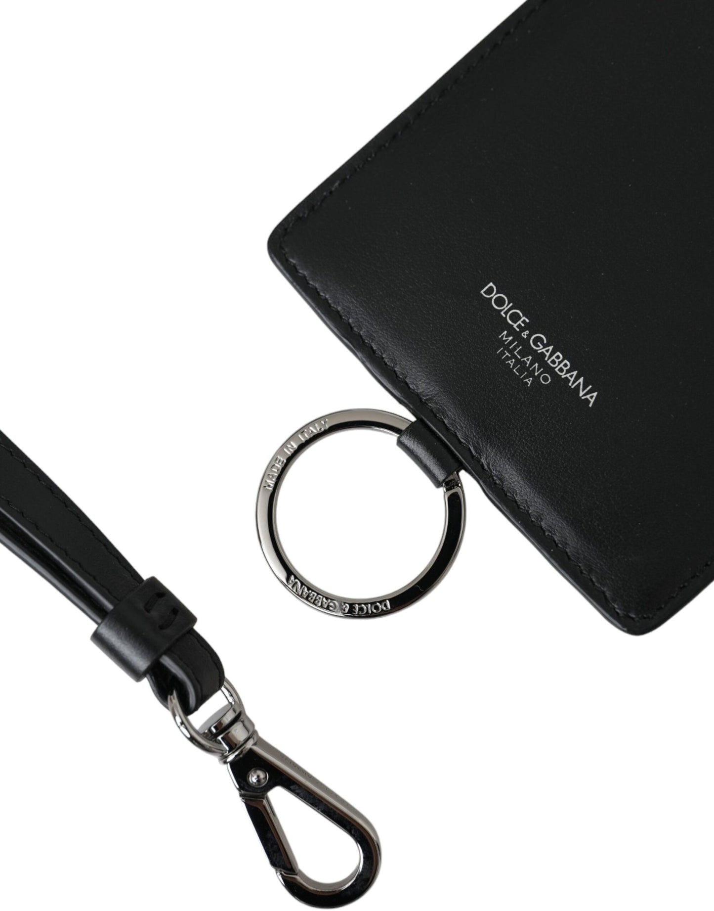 Cartera para hombre Dolce &amp; Gabbana con tarjetero y logotipo en piel de becerro negra con cordón