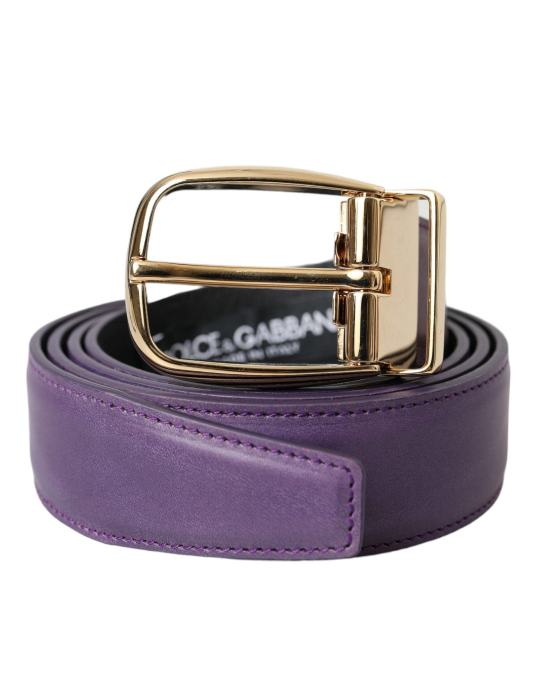 Cinturón Dolce &amp; Gabbana de piel morada con hebilla de metal dorado para hombre