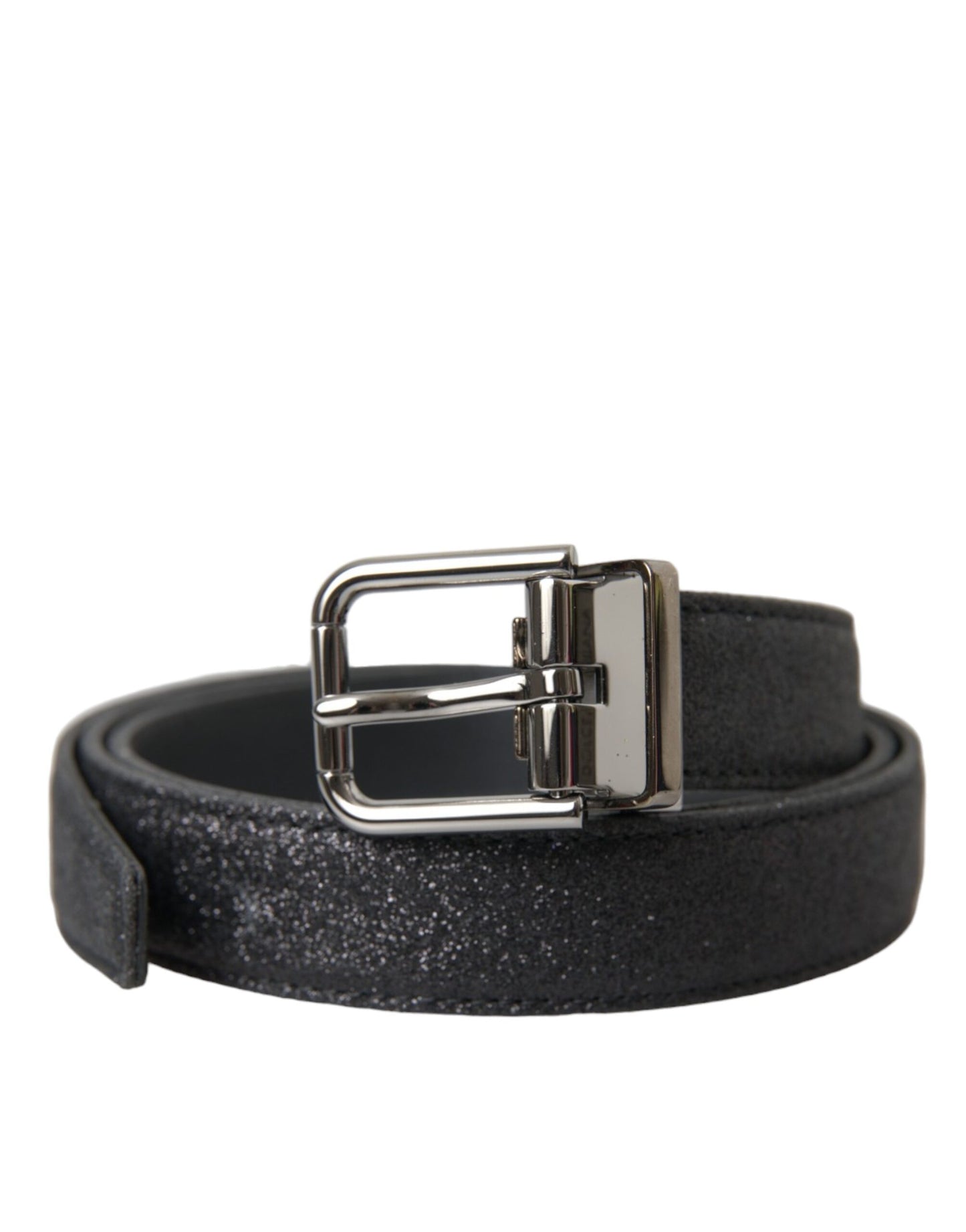 Ceinture Dolce &amp; Gabbana en cuir noir pailleté avec boucle argentée