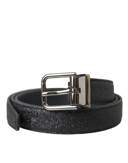 Ceinture Dolce &amp; Gabbana en cuir noir pailleté avec boucle argentée