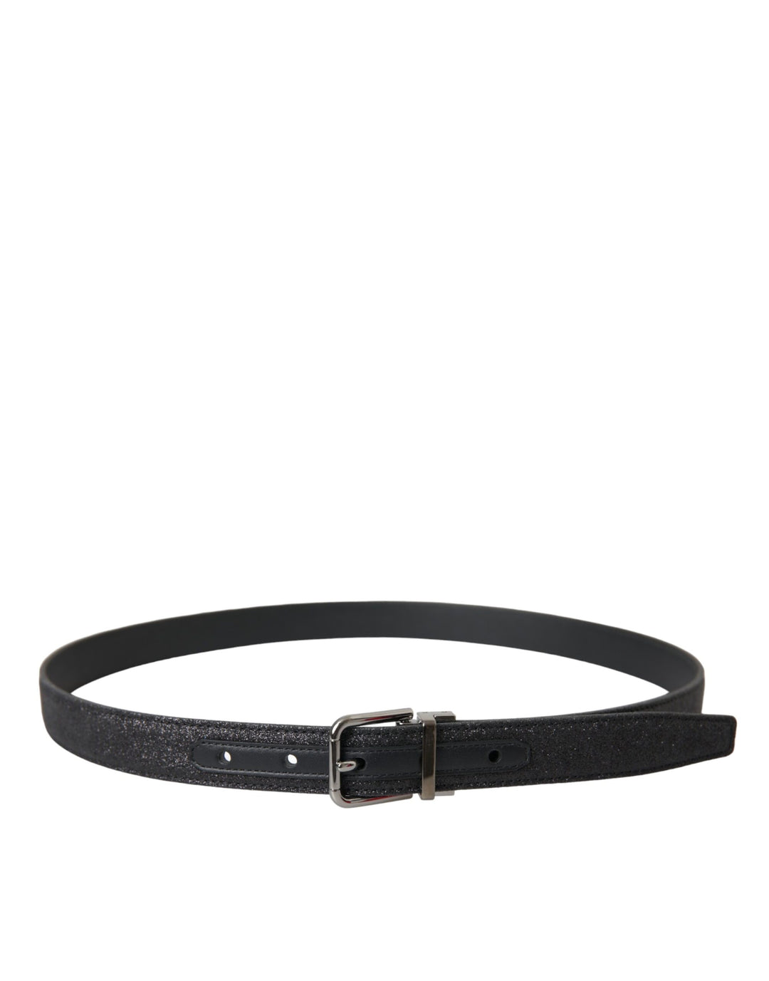Dolce &amp; Gabbana Black Glittered Leather Silver Buckle Belt